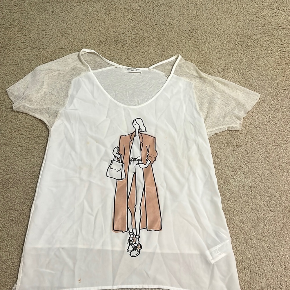 Zara graphic top with mesh sleeves